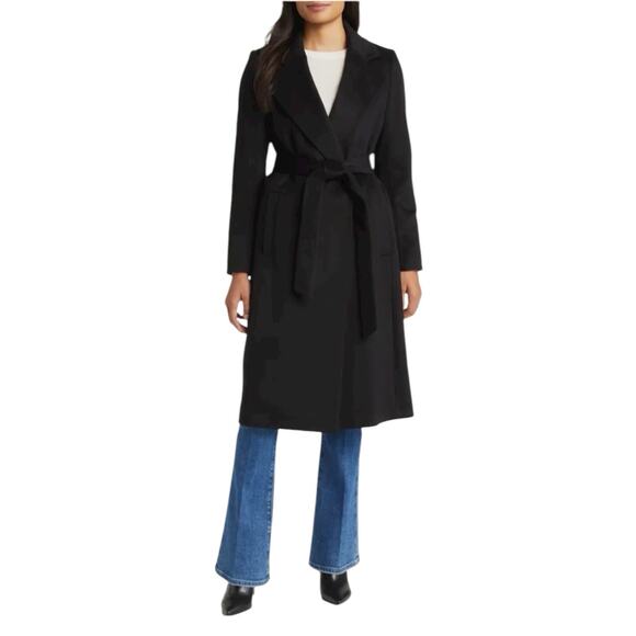 Sam Edelman Belted Navy Blue Wool Blend Long Coat Trench US 8 MSRP $240 NWOT - Picture 2 of 5